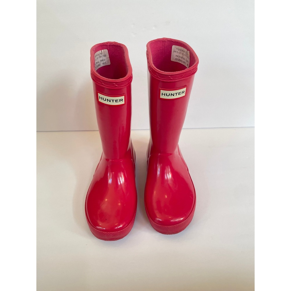 Hunter Kids First Gloss Rain Boots Bright Pink KFT5003RGL Size 11B/12G EU 28